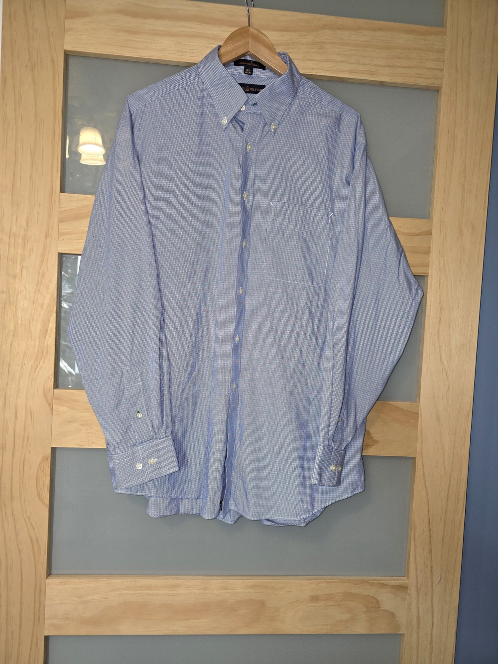 Vintage Tommy Hilfiger Light Blue Micro-Check Button-Down Dress Shirt